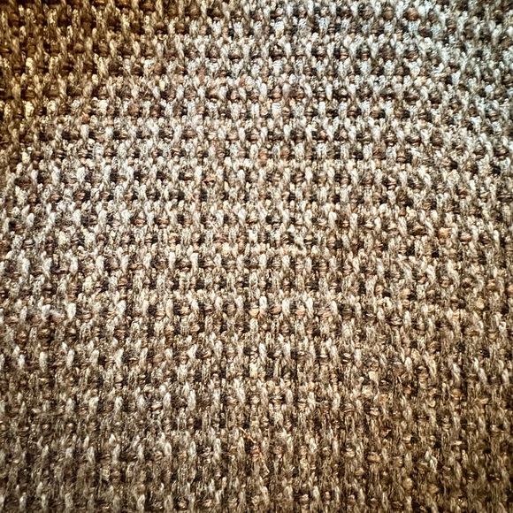 Tory Burch mid-length coat with brown leather trim and a tweed weave. - Picture 15 of 17